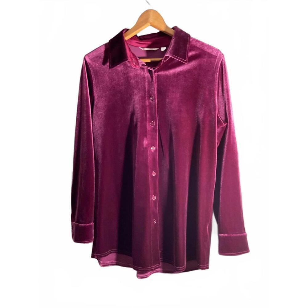 Soft Surroundings Velvet Button-Up Shirt Tunic in Rich Burgundy Small